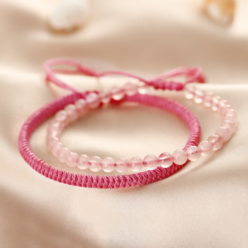 Olivenorma Natural Rose Quartz Beads Braided Bracelet - image 3