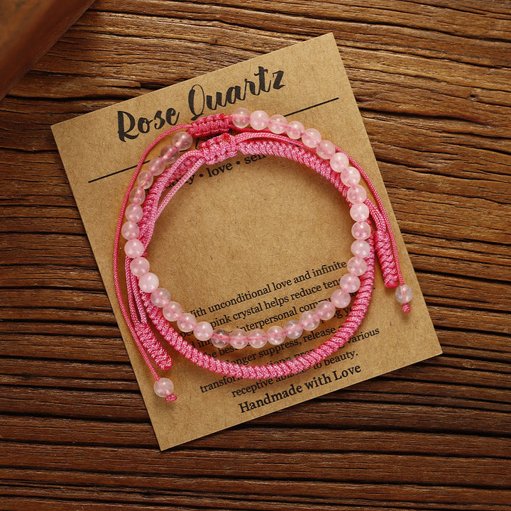Olivenorma Natural Rose Quartz Beads Braided Bracelet - Rose Quartz - image 0