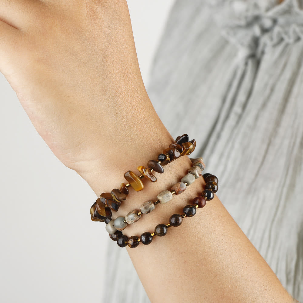 Olivenorma Agalmatolite Tiger Eye Beads Bracelet - image 1