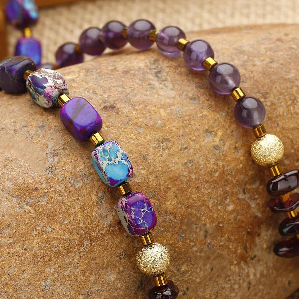 Olivenorma Amethyst Garnet Purple Emperor Stone Beads Bracelet - image 3
