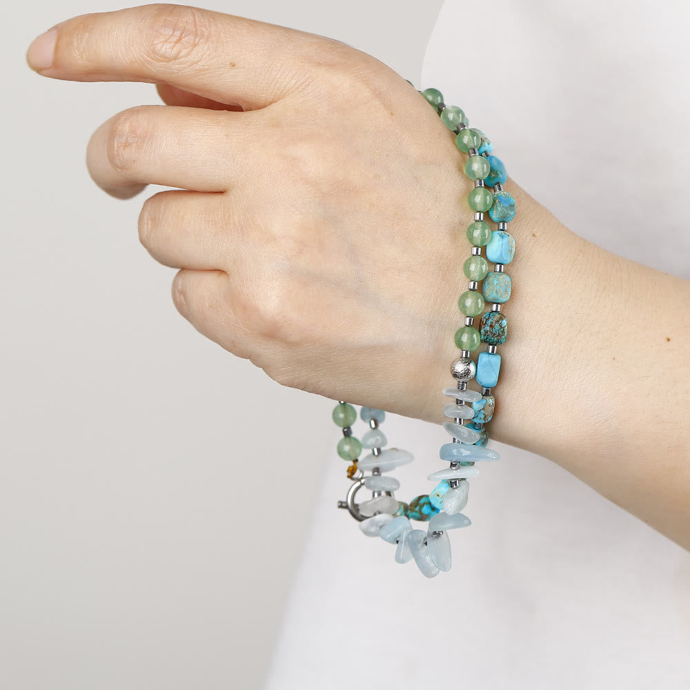 Olivenorma Aquamarine Emperor Stone Green Aventurine Beads Bracelet - image 2