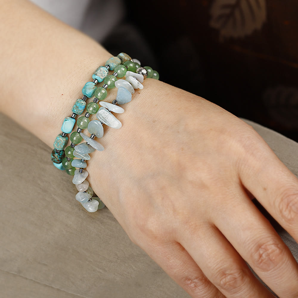 Olivenorma Aquamarine Emperor Stone Green Aventurine Beads Bracelet - image 1