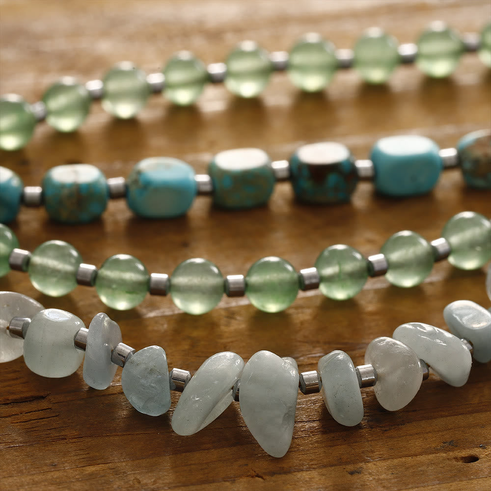 Olivenorma Aquamarine Emperor Stone Green Aventurine Beads Bracelet - image 4