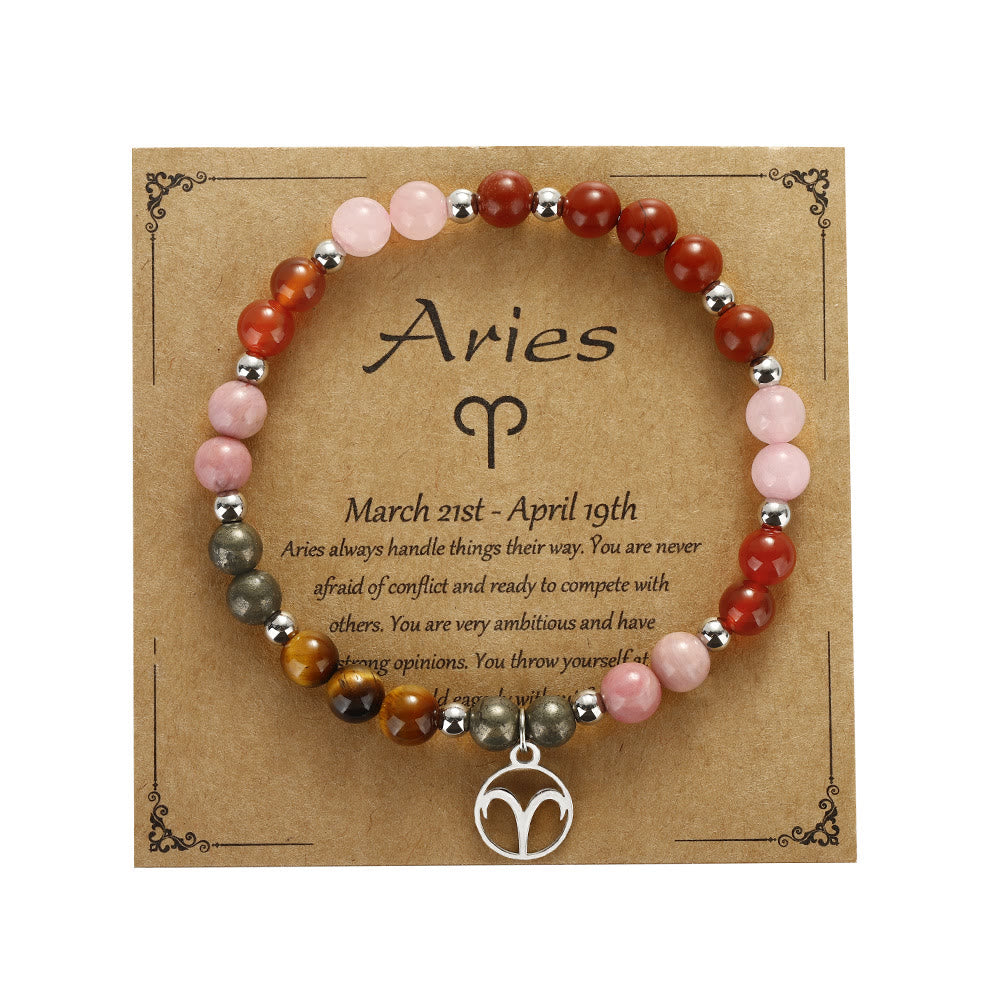 Olivenorma Natural Stone Beads Stainless Steel Zodiac Pandent Bracelet - Aries - image 3