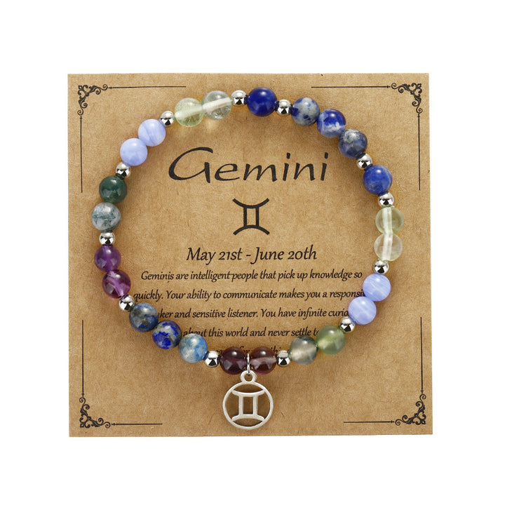 Olivenorma Natural Stone Beads Stainless Steel Zodiac Pandent Bracelet - Gemini - image 5
