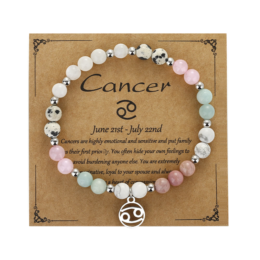 Olivenorma Natural Stone Beads Stainless Steel Zodiac Pandent Bracelet - Cancer - image 6