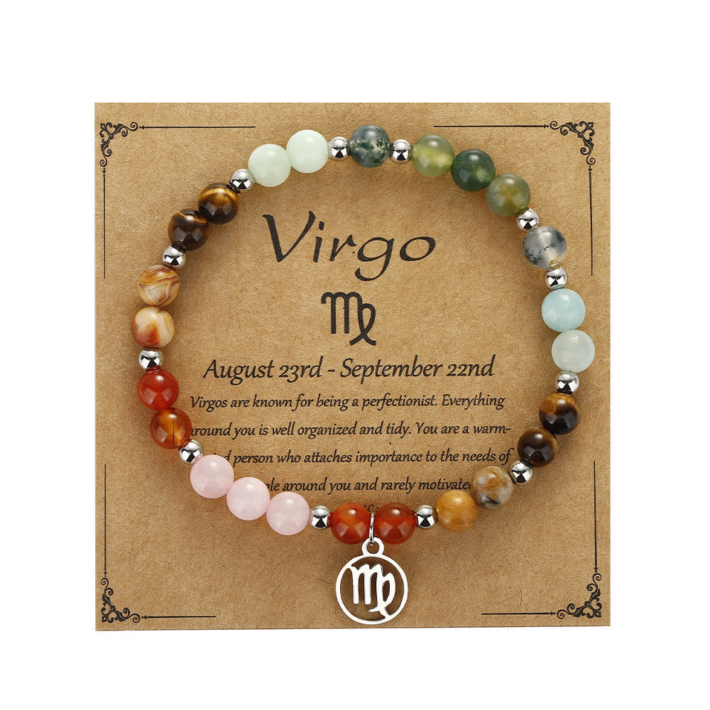 Olivenorma Natural Stone Beads Stainless Steel Zodiac Pandent Bracelet - Virgo - image 8