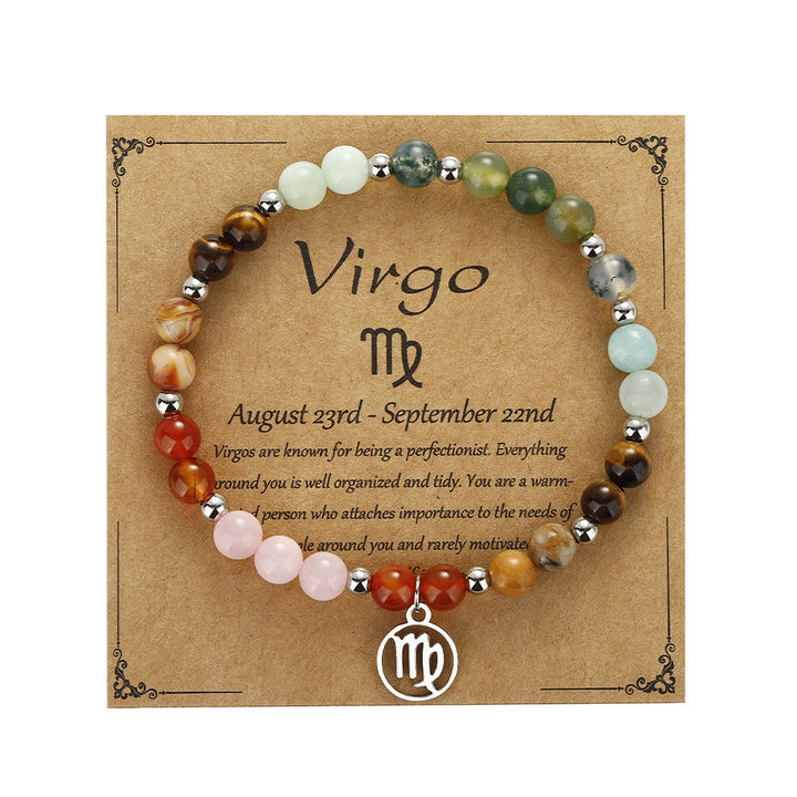 Olivenorma Natural Stone Beads Stainless Steel Zodiac Pandent Bracelet - Virgo - image 8