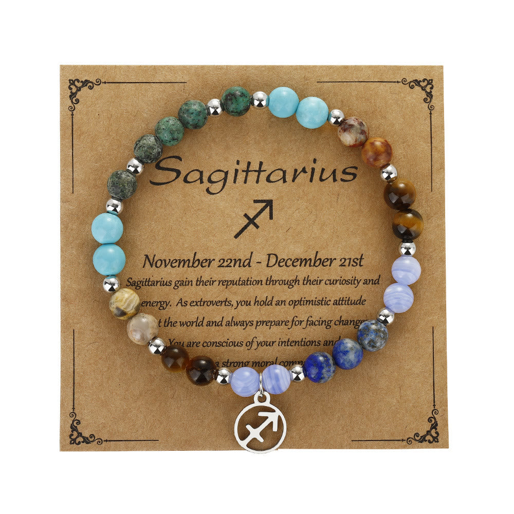Olivenorma Natural Stone Beads Stainless Steel Zodiac Pandent Bracelet - Sagittarius - image 11