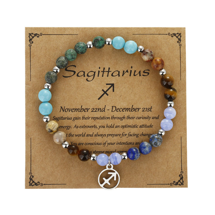 Olivenorma Natural Stone Beads Stainless Steel Zodiac Pandent Bracelet - Sagittarius - image 11