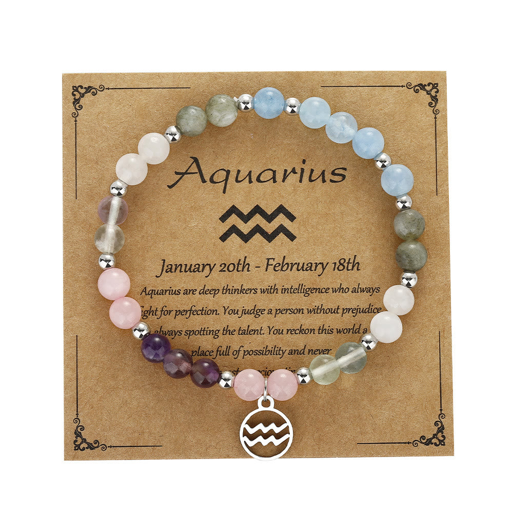 Olivenorma Natural Stone Beads Stainless Steel Zodiac Pandent Bracelet - Aquarius - image 13