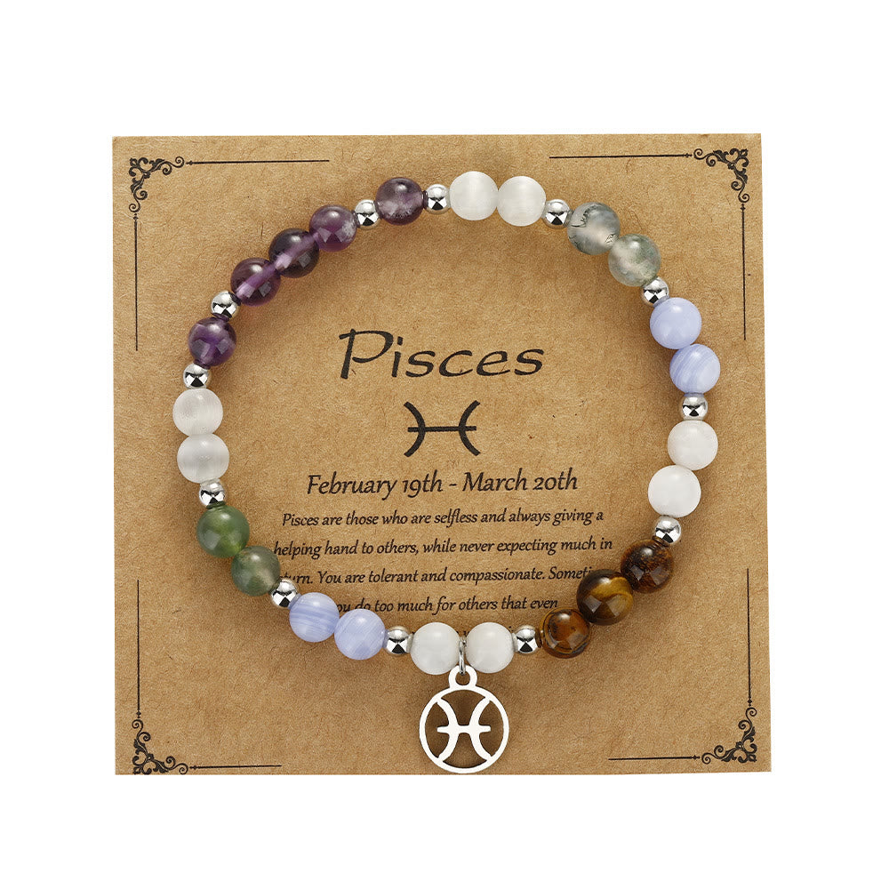 Olivenorma Natural Stone Beads Stainless Steel Zodiac Pandent Bracelet - Pisces - image 14