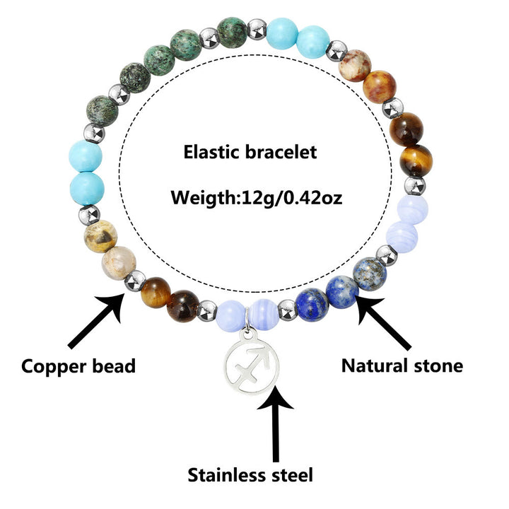 Olivenorma Natural Stone Beads Stainless Steel Zodiac Pandent Bracelet - image 15