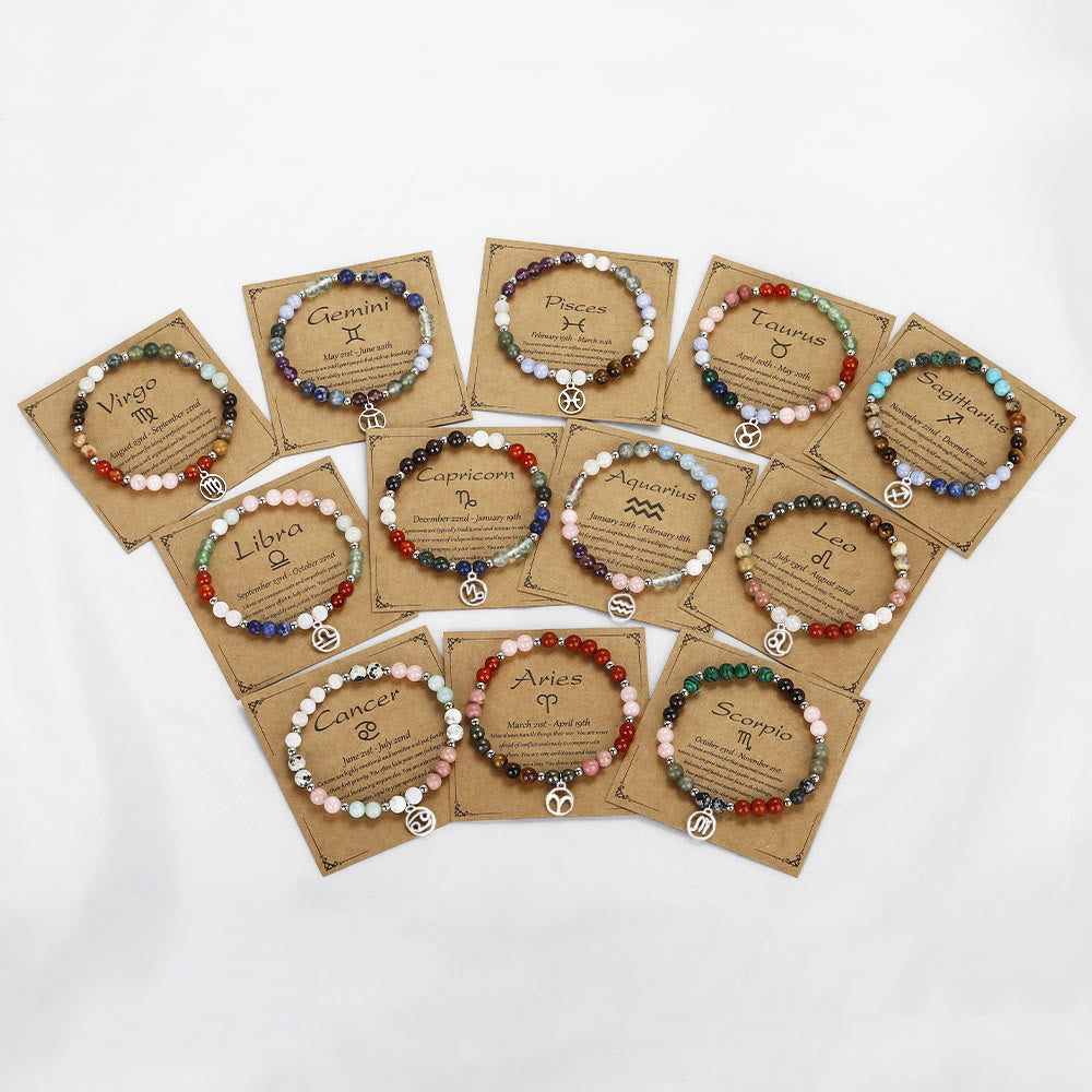 Olivenorma Natural Stone Beads Stainless Steel Zodiac Pandent Bracelet - image 2