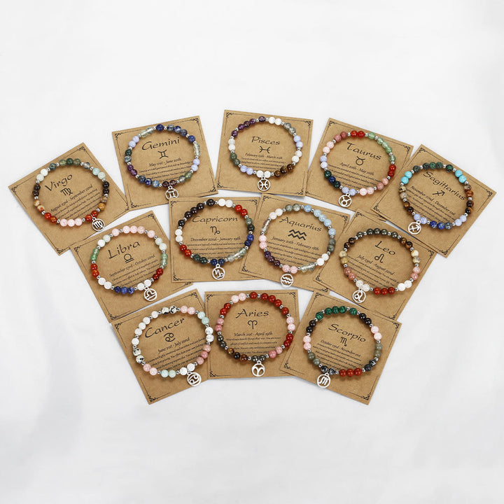 Olivenorma Natural Stone Beads Stainless Steel Zodiac Pandent Bracelet - image 2