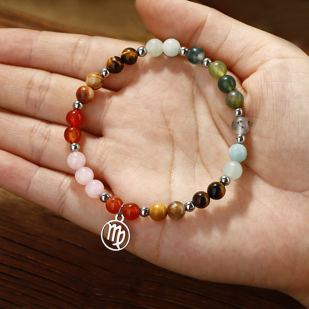 Olivenorma Natural Stone Beads Stainless Steel Zodiac Pandent Bracelet - image 16