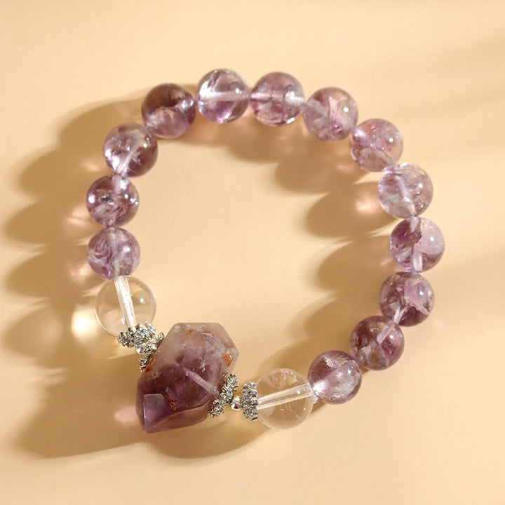 Olivenorma 12mm Natural Amethyst Clear Crystal Beads Bracelet - image 3