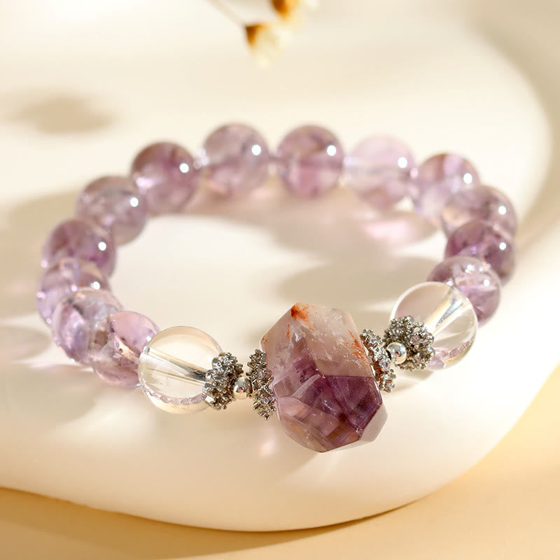 Olivenorma 12mm Natural Amethyst Clear Crystal Beads Bracelet - image 5