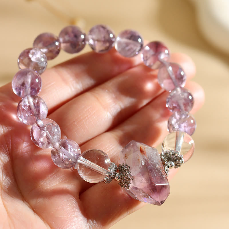 Olivenorma 12mm Natural Amethyst Clear Crystal Beads Bracelet - image 1