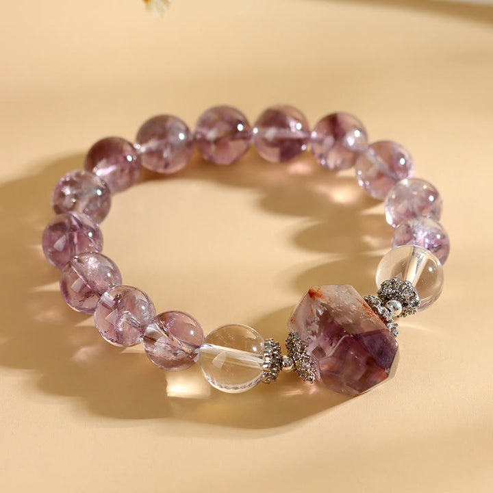 Olivenorma 12mm Natural Amethyst Clear Crystal Beads Bracelet - image 6