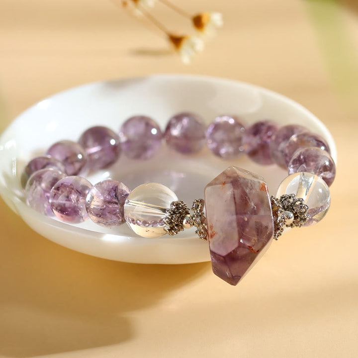 Olivenorma 12mm Natural Amethyst Clear Crystal Beads Bracelet - image 4