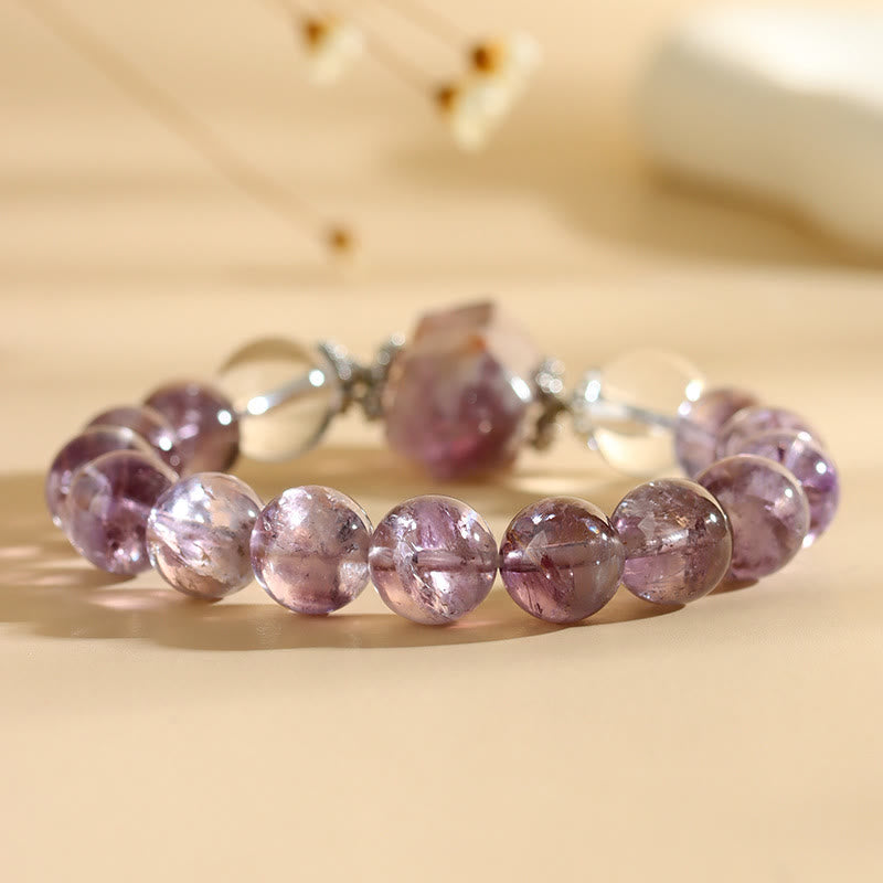 Olivenorma 12mm Natural Amethyst Clear Crystal Beads Bracelet - image 2