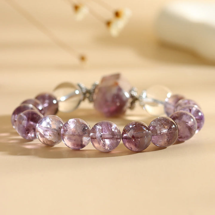 Olivenorma 12mm Natural Amethyst Clear Crystal Beads Bracelet - image 2
