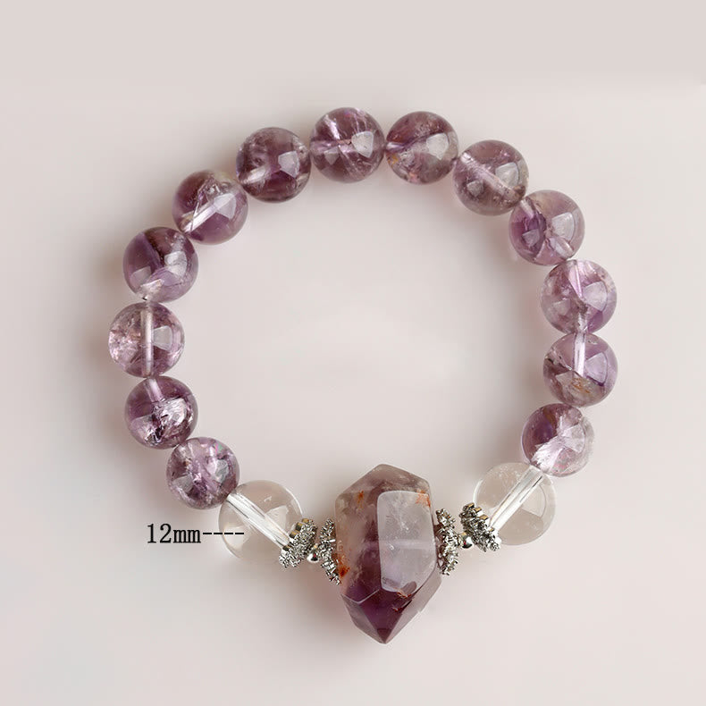 Olivenorma 12mm Natural Amethyst Clear Crystal Beads Bracelet - image 7