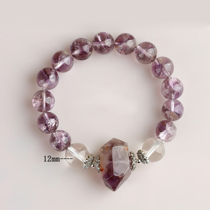 Olivenorma 12mm Natural Amethyst Clear Crystal Beads Bracelet - image 7
