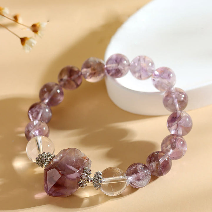 Olivenorma 12mm Natural Amethyst Clear Crystal Beads Bracelet - Amethyst & Clear Crystal - image 0