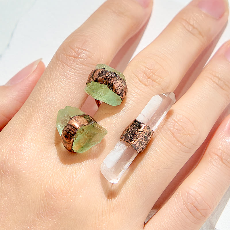 Olivenorma Clear Quartz Green Fluorite Adjustable Ring - image 1