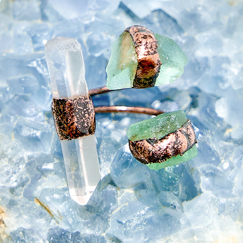 Olivenorma Clear Quartz Green Fluorite Adjustable Ring - image 6