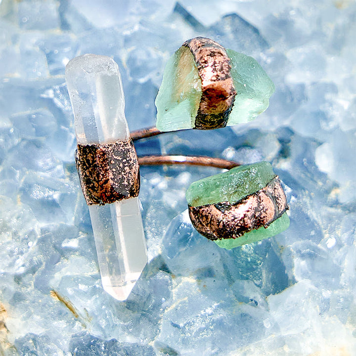 Olivenorma Clear Quartz Green Fluorite Adjustable Ring - image 6