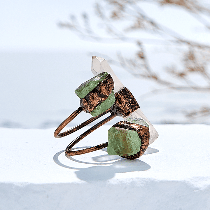 Olivenorma Clear Quartz Green Fluorite Adjustable Ring - image 4