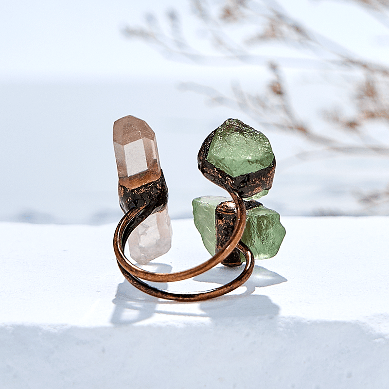 Olivenorma Clear Quartz Green Fluorite Adjustable Ring - image 3