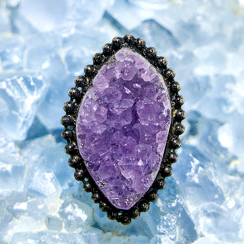 Olivenorma Irregular Shape Natural Amethyst Adjustable Ring - image 2