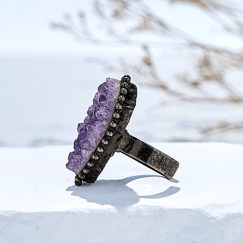 Olivenorma Irregular Shape Natural Amethyst Adjustable Ring - image 5
