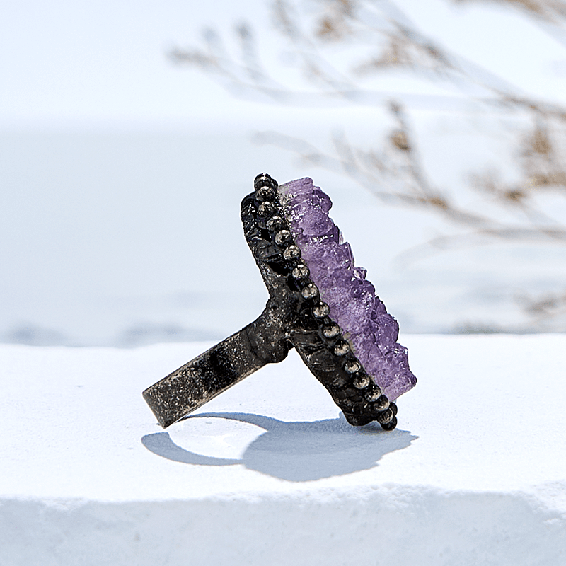 Olivenorma Irregular Shape Natural Amethyst Adjustable Ring - image 4
