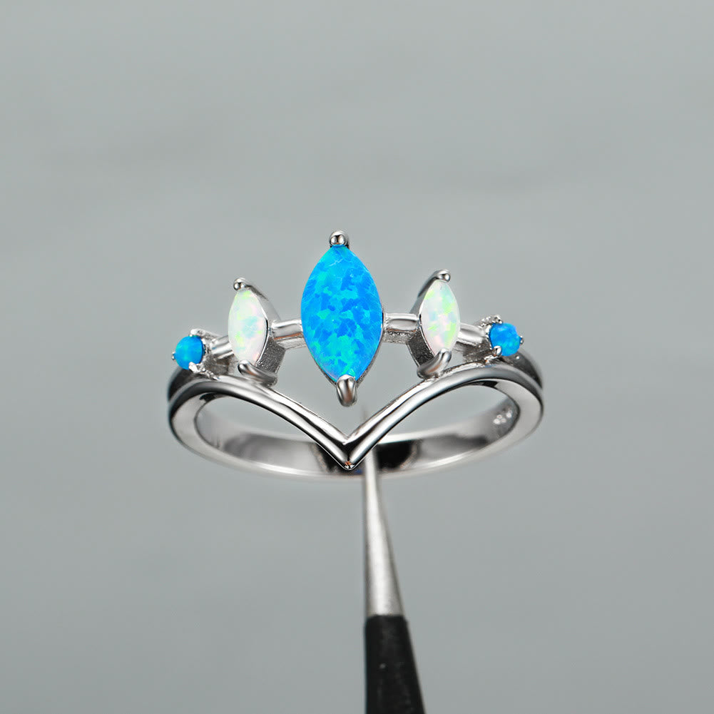 Olivenorma Natural Blue & White Opal Crown Ring - Silver - US 10 - image 6