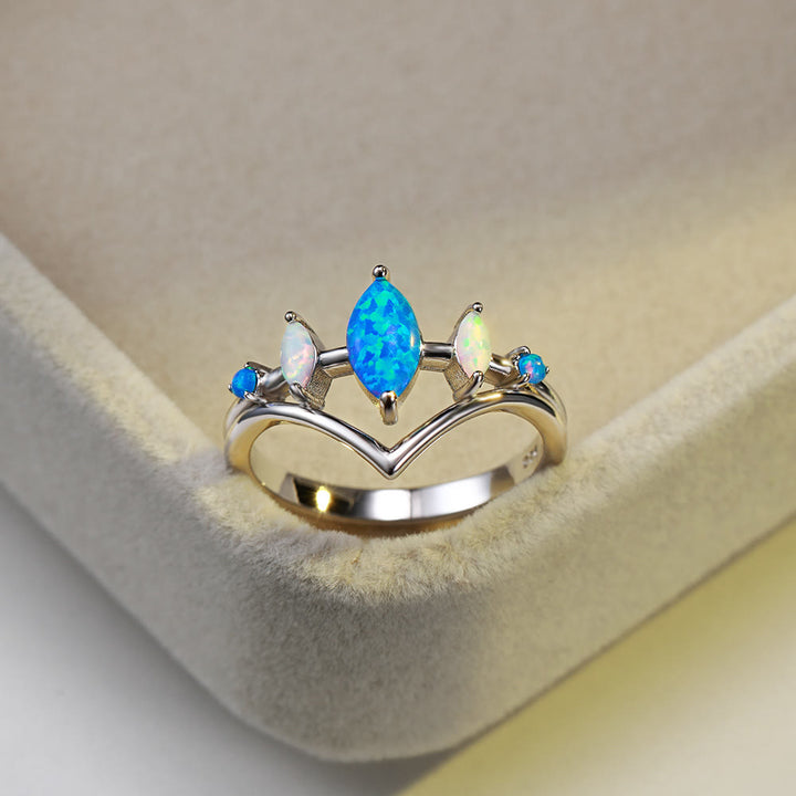 Olivenorma Natural Blue & White Opal Crown Ring - image 7