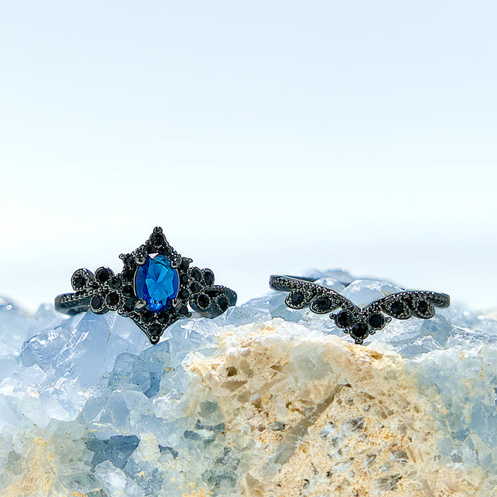 Olivenorma 2Pcs Natural Sapphire Engagement Ring Set - image 4