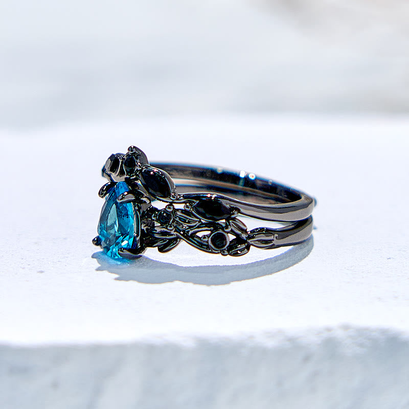 Olivenorma Lucky Stone Aquamarine Leaf Engagement Ring Set - image 5