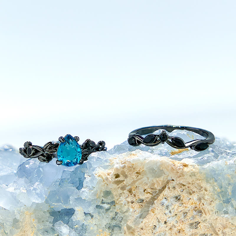 Olivenorma Lucky Stone Aquamarine Leaf Engagement Ring Set - image 4