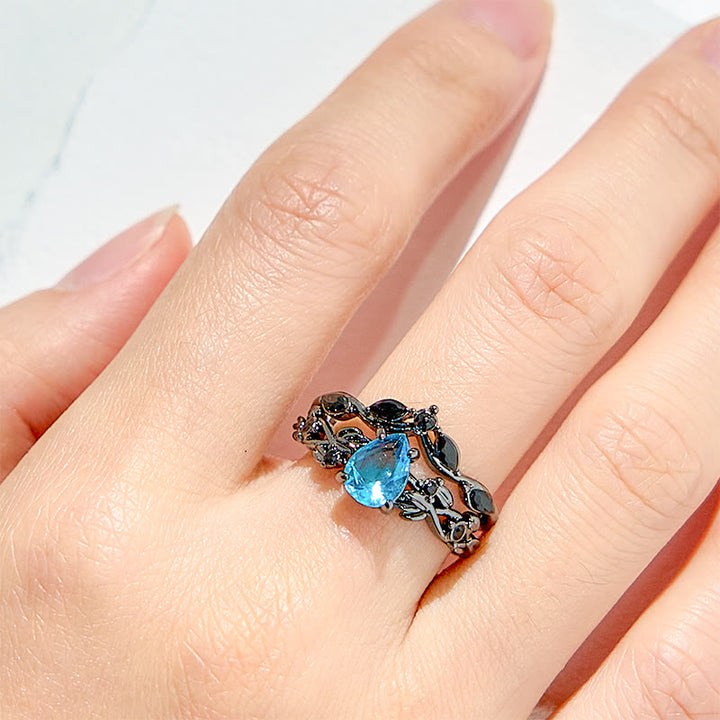 Olivenorma Lucky Stone Aquamarine Leaf Engagement Ring Set - image 1