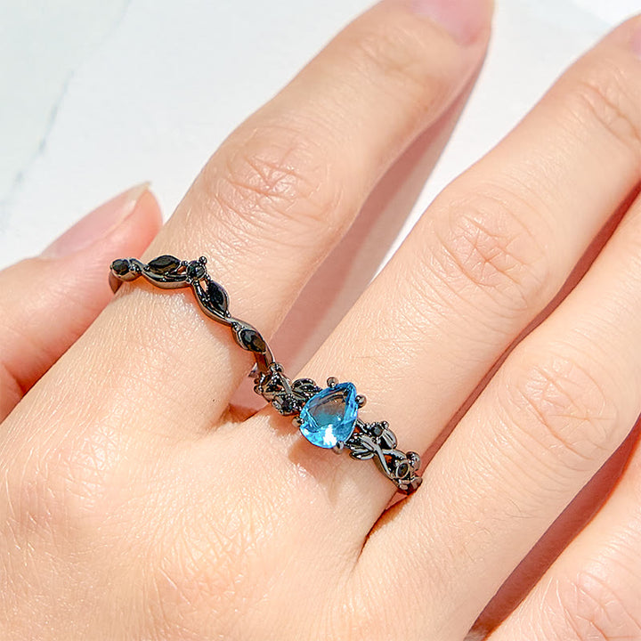 Olivenorma Lucky Stone Aquamarine Leaf Engagement Ring Set - image 2