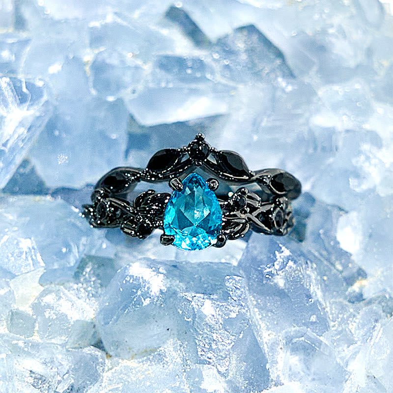 Olivenorma Lucky Stone Aquamarine Leaf Engagement Ring Set - image 3