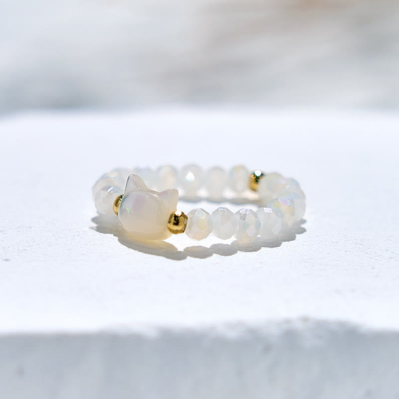 Olivenorma Natural Obsidian Clear Crystal Kitten Beaded Ring - image 8