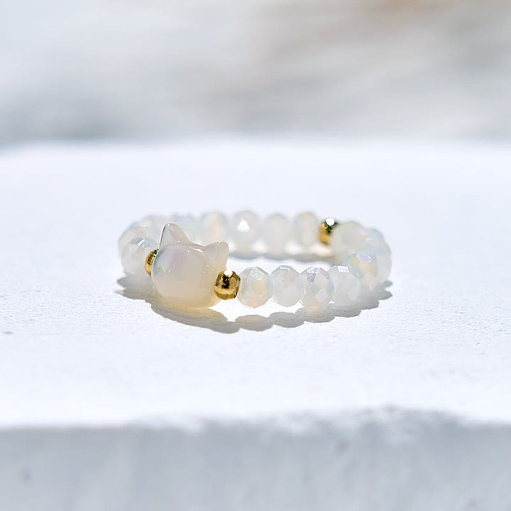 Olivenorma Natural Obsidian Clear Crystal Kitten Beaded Ring - image 8