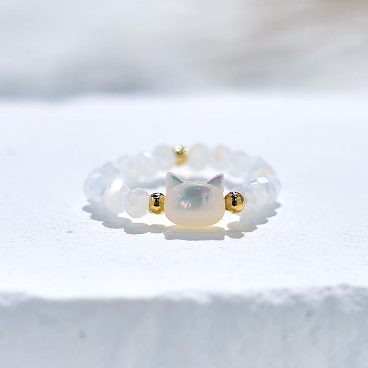 Olivenorma Natural Obsidian Clear Crystal Kitten Beaded Ring - Clear Crystal - image 6