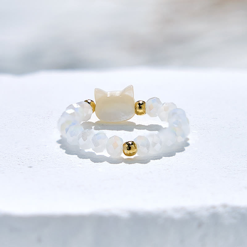 Olivenorma Natural Obsidian Clear Crystal Kitten Beaded Ring - image 9